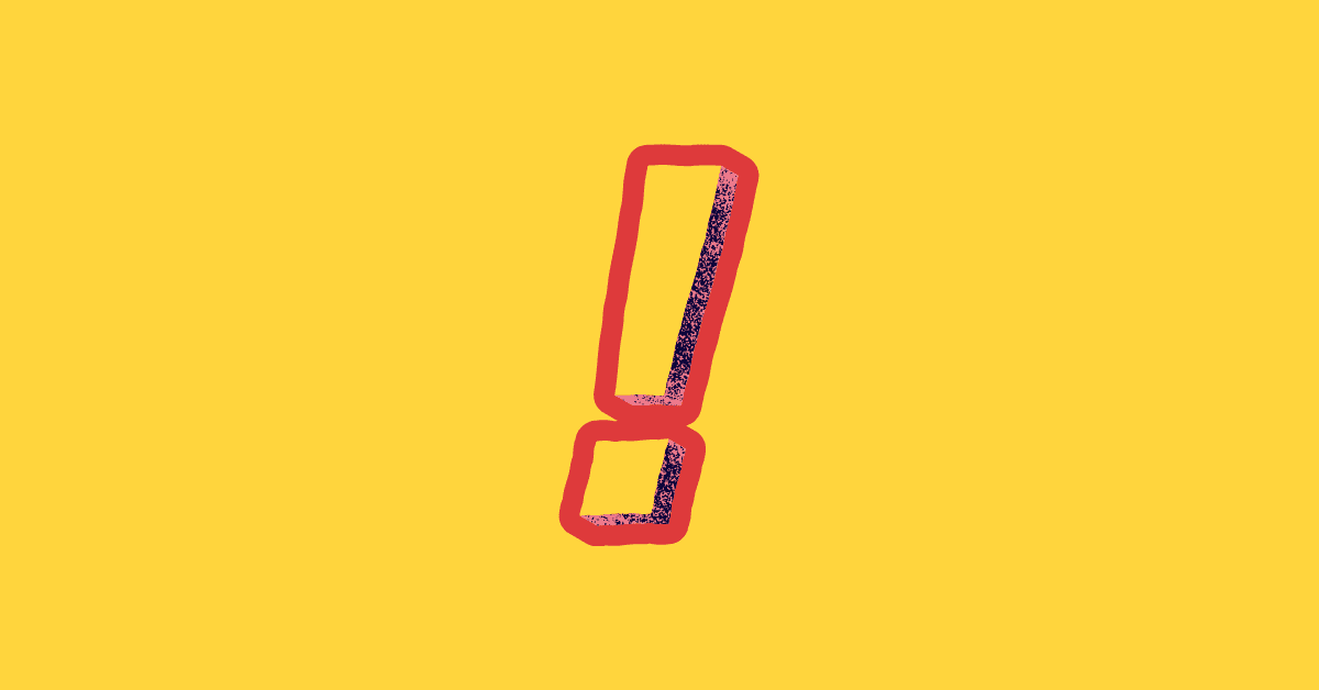 Bold red exclamation mark with a navy blue shadow on a bright yellow background—an eye-catching visual perfect for sparking interest in your latest content marketing campaign.